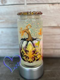 Image 1 of 16oz Fall Pumpkins Glass Snow Globe Tumbler