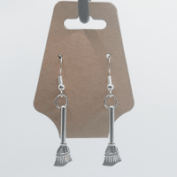 Image 2 of Witch's Broom Earrings | Old Silver Hypoallergenic Halloween Earrings | Year-Round Mystical Jewelry