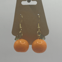 Image 2 of Super Sweet Scene Orange Dangle Earrings | Handmade Polymer Clay Fruit Jewelry