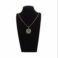 Image 6 of 10K Fu Fuku Fortune Zhong Disc Pendant Light Green Jade