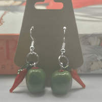 Image 3 of Salty & Spicy Romance Reader Earrings | Handmade Polymer Clay Olive Dangle Earrings