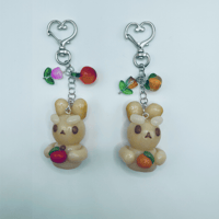 Image 2 of Choose Your Reading Companion Bunny Keychain | Handmade Polymer Clay Apple or Orange Bunny
