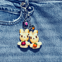 Image 3 of Choose Your Reading Companion Bunny Keychain | Handmade Polymer Clay Apple or Orange Bunny