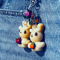 Image 4 of Choose Your Reading Companion Bunny Keychain | Handmade Polymer Clay Apple or Orange Bunny