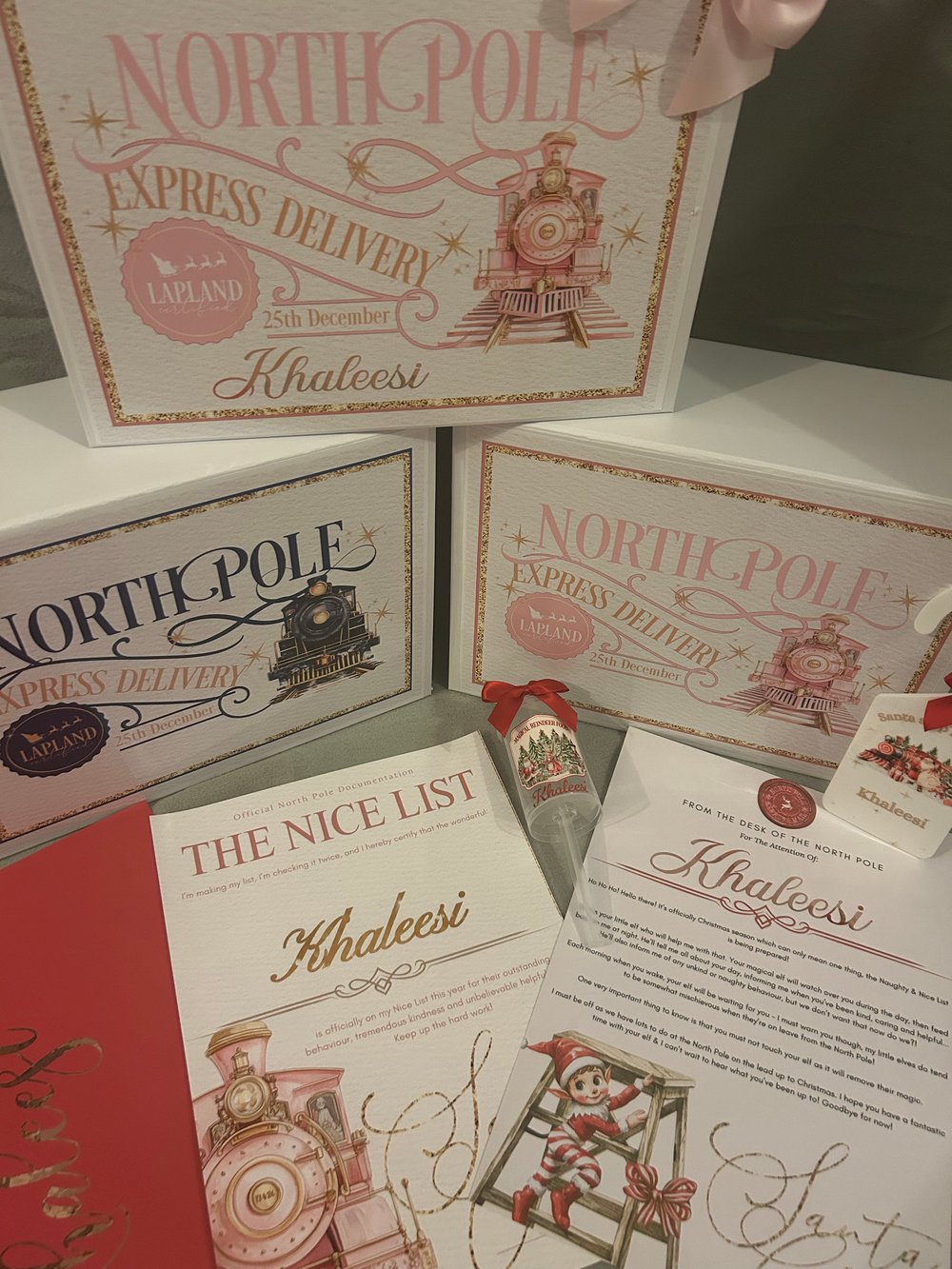Image of North Pole Train Magnetic Christmas Eve Box-Pink