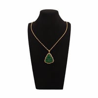 Image 6 of 10K Cha'an Hong Jade Laughing Buddha Pendant (Fully Iced) Strong Green