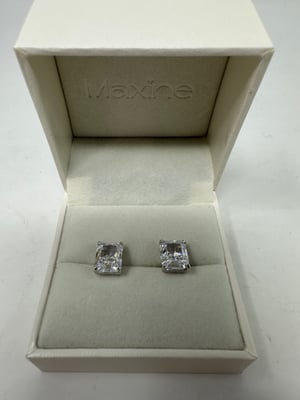 Image of Maxine 4.0Ct Classic Radiant Cut Women's Stud Earrings In Sterling Silver & Watch & Cuban Chain
