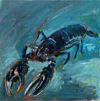 Image 1 of Lobster on Blue. Oil on canvas 50cm x 50cm 