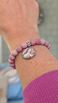 St. Therese precious gemstone bracelet with 18 mm glass bubble charm