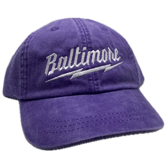 Image of Baltimore Bolt Dad Hat Dye Purple/White (free shipping)