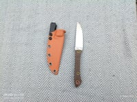 Image 1 of EDC Fixed Blade: D2, Brown Canvas Micarta Handle, Orange Kydex Sheath 