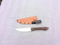 Image 2 of EDC Fixed Blade: D2, Brown Canvas Micarta Handle, Orange Kydex Sheath 