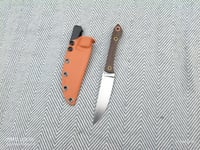 Image 3 of EDC Fixed Blade: D2, Brown Canvas Micarta Handle, Orange Kydex Sheath 
