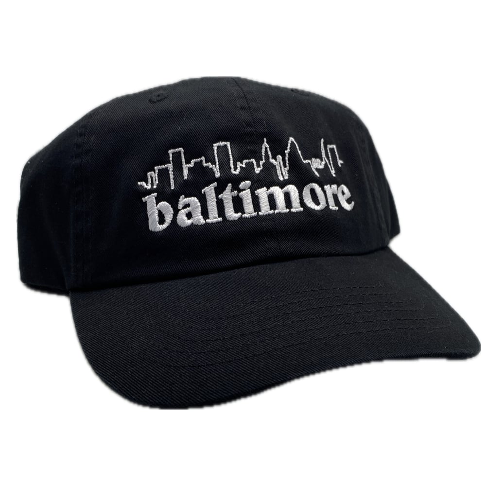 Image of Baltimore Skyline Dad Hat Black/white (free shipping)