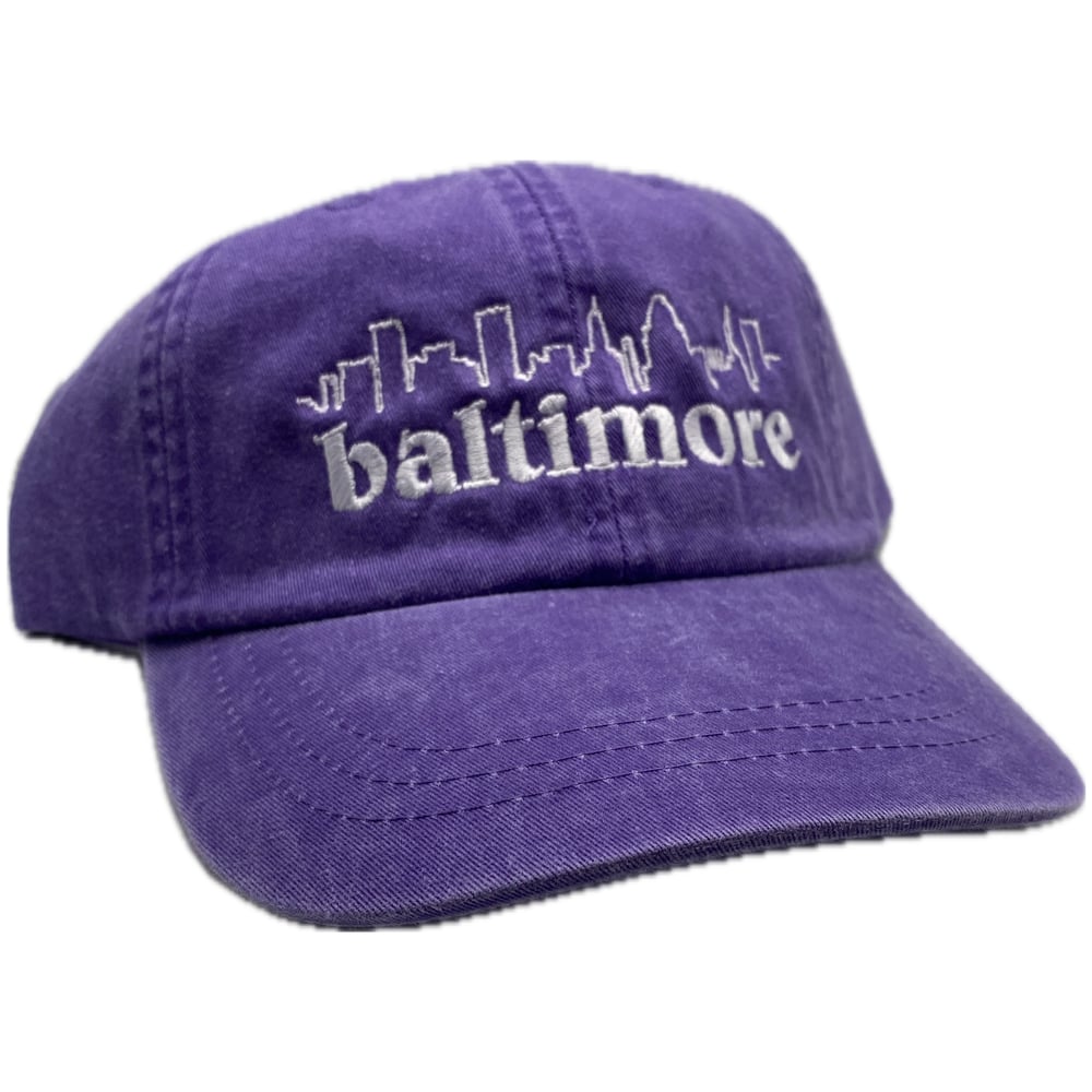 Image of Baltimore Skyline Dad Hat Purple/white (free shipping)