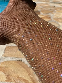 Image 1 of Gold silk lined + Diamante V-Cut Tights