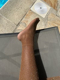 Image 3 of Gold silk lined + Diamante V-Cut Tights