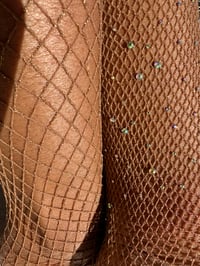 Image 4 of Gold silk lined + Diamante V-Cut Tights