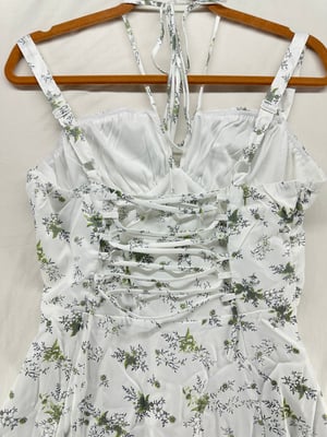 Image of Women Floral Midi Corset Dress Boho Flowy Slit Lace Up Dresses Size M - Free Shipping