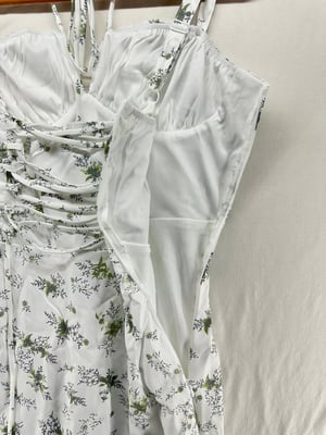 Image of Women Floral Midi Corset Dress Boho Flowy Slit Lace Up Dresses Size M - Free Shipping