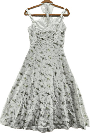 Image of Women Floral Midi Corset Dress Boho Flowy Slit Lace Up Dresses Size M - Free Shipping