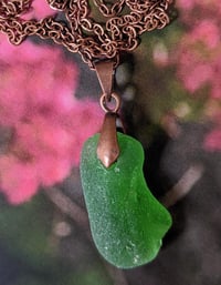 Image 2 of Cape Cod Bonfire Sea Glass Pendant Frosty Emerald Green Ocean Tumbled Beach Glass Necklace