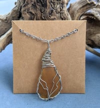 Image 1 of Cape Cod Authentic Amber Brown Sea Glass Pendant Handmade Wire Wrapped Sea Glass Necklace