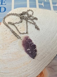 Image 1 of Cape Cod Purple Plum Colored Natural Ocean Tumbled Clamshell Necklace Handmade Coastal Gift