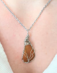 Image 2 of Cape Cod Authentic Amber Brown Sea Glass Pendant Handmade Wire Wrapped Sea Glass Necklace
