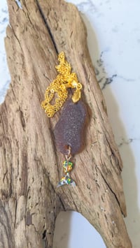 Image 2 of Cape Sea Glass Pendant Super Frosty Chunky Root Beer Colored with Mermaid Tail 