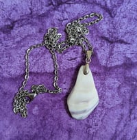 Image 4 of Cape Cod Plum Purple Colored Quahog Clam Shell Pendant on 19in Nickel Free Silver Chain