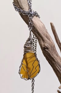 Image 4 of Cape Cod Authentic Amber Brown Sea Glass Pendant Handmade Wire Wrapped Sea Glass Necklace
