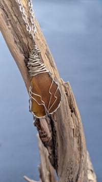 Image 5 of Cape Cod Authentic Amber Brown Sea Glass Pendant Handmade Wire Wrapped Sea Glass Necklace