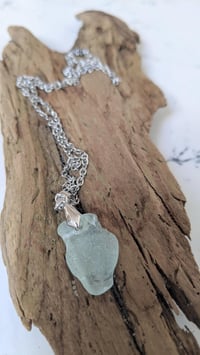 Image 5 of Cape Cod Sea Glass Pendant Frosty Pastel Aqua Seafoam Blue-Authentic Tumbled Beach Glass Necklace