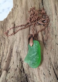 Image 1 of Cape Cod Bonfire Sea Glass Pendant Frosty Emerald Green Ocean Tumbled Beach Glass Necklace