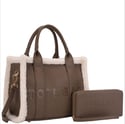 2In1 Fur Design Texture Tote Bag W Wallet Set