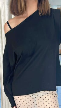 Image 2 of Black cotton jersey off shoulder top 