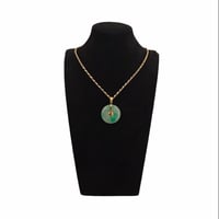 Image 6 of 10K Fu Fuku Fortune Zhong Disc Pendant Marbled Jade