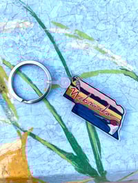 Image 1 of Nebraska State Bird Meadowlark and Crane Migration Acrylic Keychain Gift
