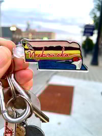 Image 3 of Nebraska State Bird Meadowlark and Crane Migration Acrylic Keychain Gift