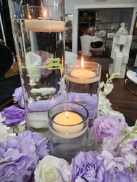 Image 3 of 60 cm White and lavender Flower Ring  with cylinder glass vase $50 for the set 