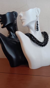 Image 1 of FOUR STRAND BLACK CRYSTAL BEADED NECKLACE AND EARRING SET