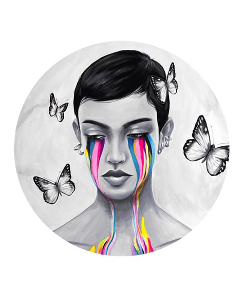 Image of Losing Love in Technicolor (Round Acrylic Painting)