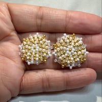 Mini beaded Gold and White earrings
