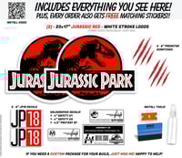Image 1 of Jurassic Park Red Background with white Stroke Cling Decal Set (2-Pack)