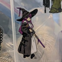 Image 2 of Purple Haired Gun Witch - 3 inch Transparent Vinyl Sticker