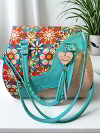 Image 2 of Mexican Artisanal Purse – Teal Floral    ( US Shipping Only ) 