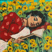 Image 2 of Reading with Wildflowers (12" x 12")