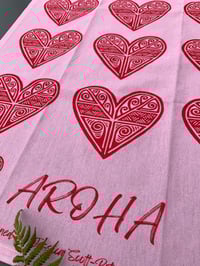 Image 3 of Aroha  (red heart & pink) - Tea towel 