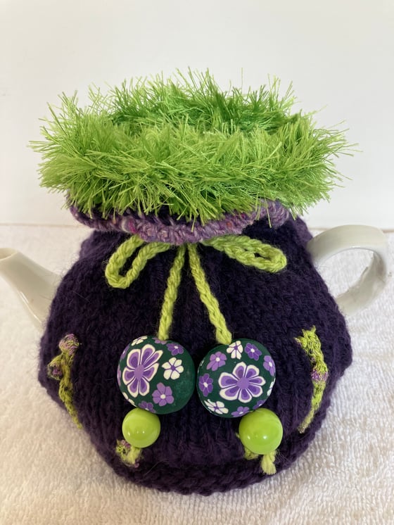 Image of small DEEP PURPLE. and LIME Go On! tea cosie